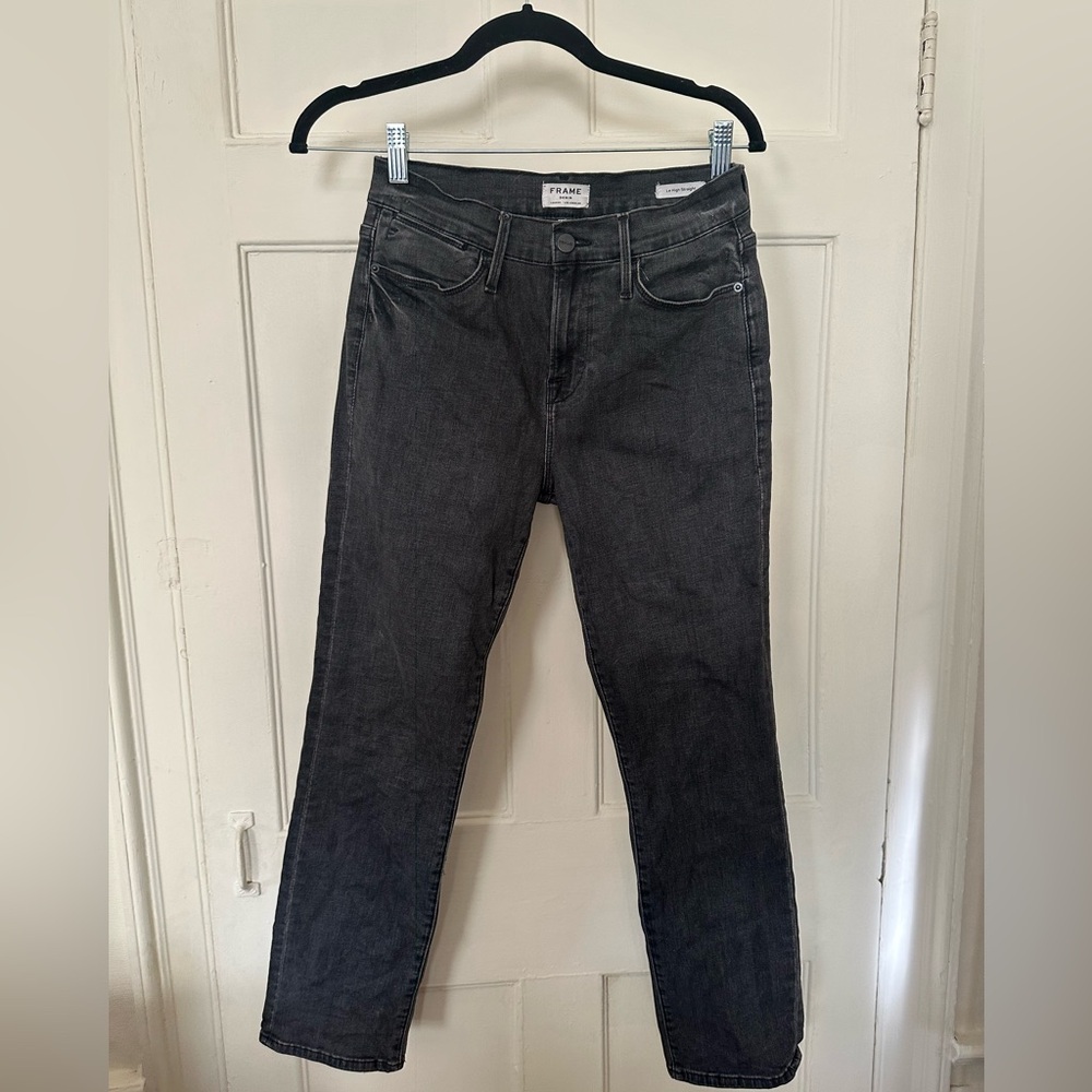 FRAME Le High Straight High Rise Jeans Black Size 26